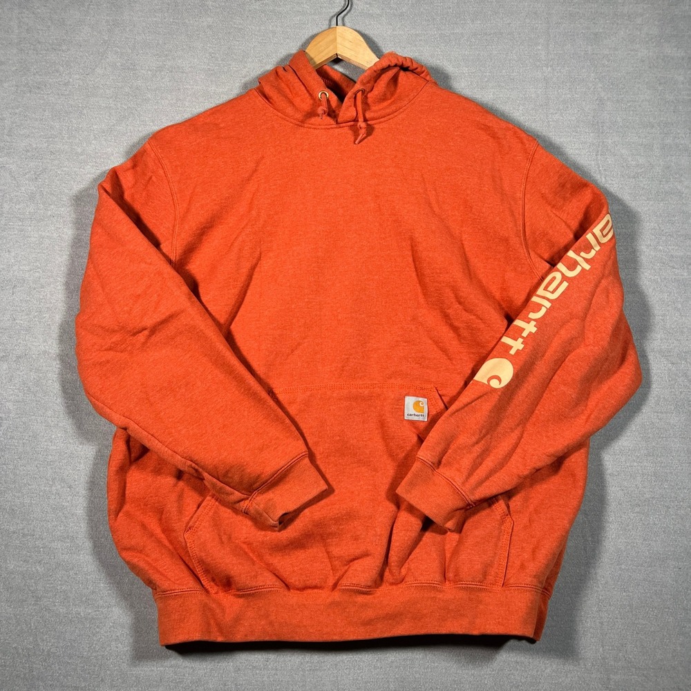 Carhartt K288 Loose Fit Logo Sleeve Pullover Hoodie Mens XL Orange Cotton Blend